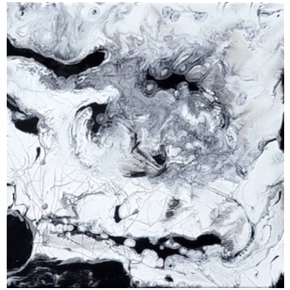 Black White and Silver Abstract Design 12 x 12 Inches Canvas Painting - Picture 2 of 4